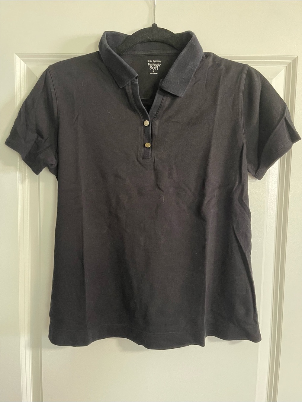 Karen Scott Black Short-Sleeve Polo Shirt with Button Placket